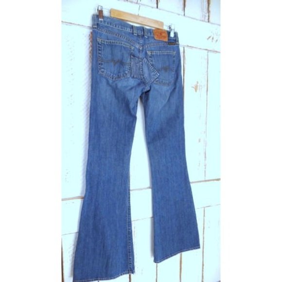 Lucky Brand blue jean patched denim boot cut flare low rise stretch jeans - Picture 7 of 8